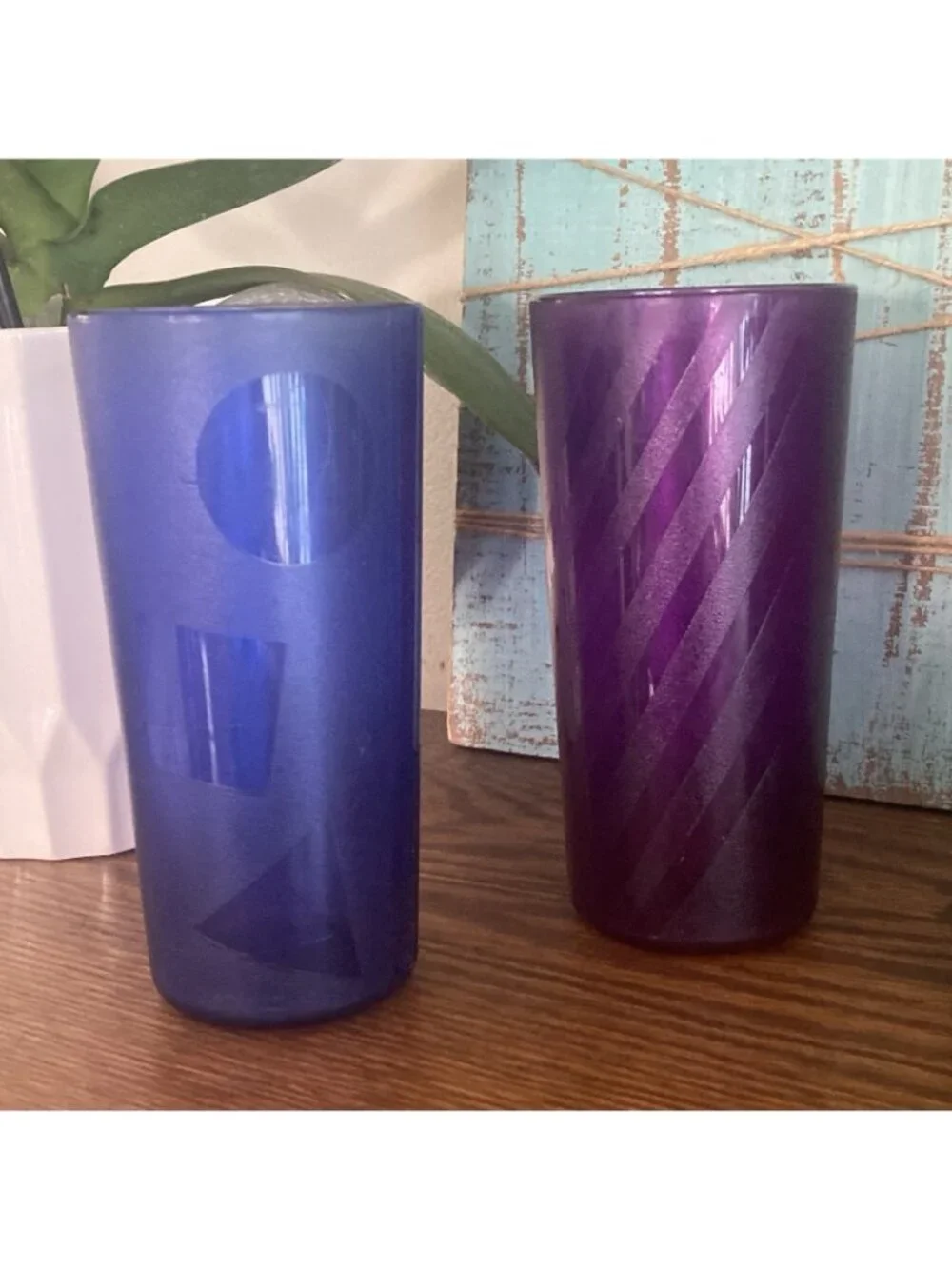 Tupperware Acrylic 4 Tumbler Cups Jewel Tone Jazzy Geometric 14oz.